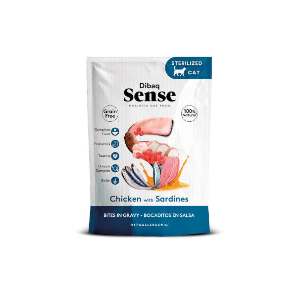 Dibaq Sense Bocaditos en Salsa de Pollo con Sardinas para gatos adultos y esterilizados